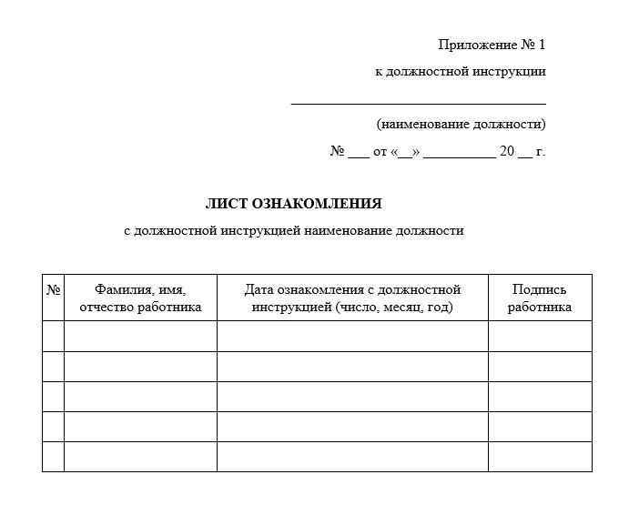 Шаблон должностной инструкции 2024. Охрана труда лист ознакомления. Лист ознакомления с должностной инструкцией. Бланк ознакомления с инструктажем.